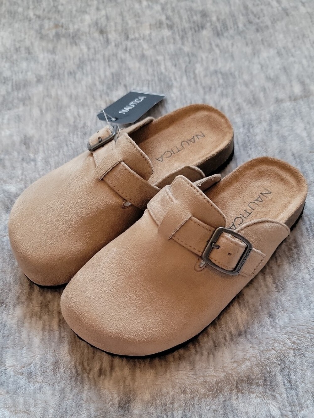 Nautica Kids Tan Suede Slip-On Clogs with Buckle Accent Size 13